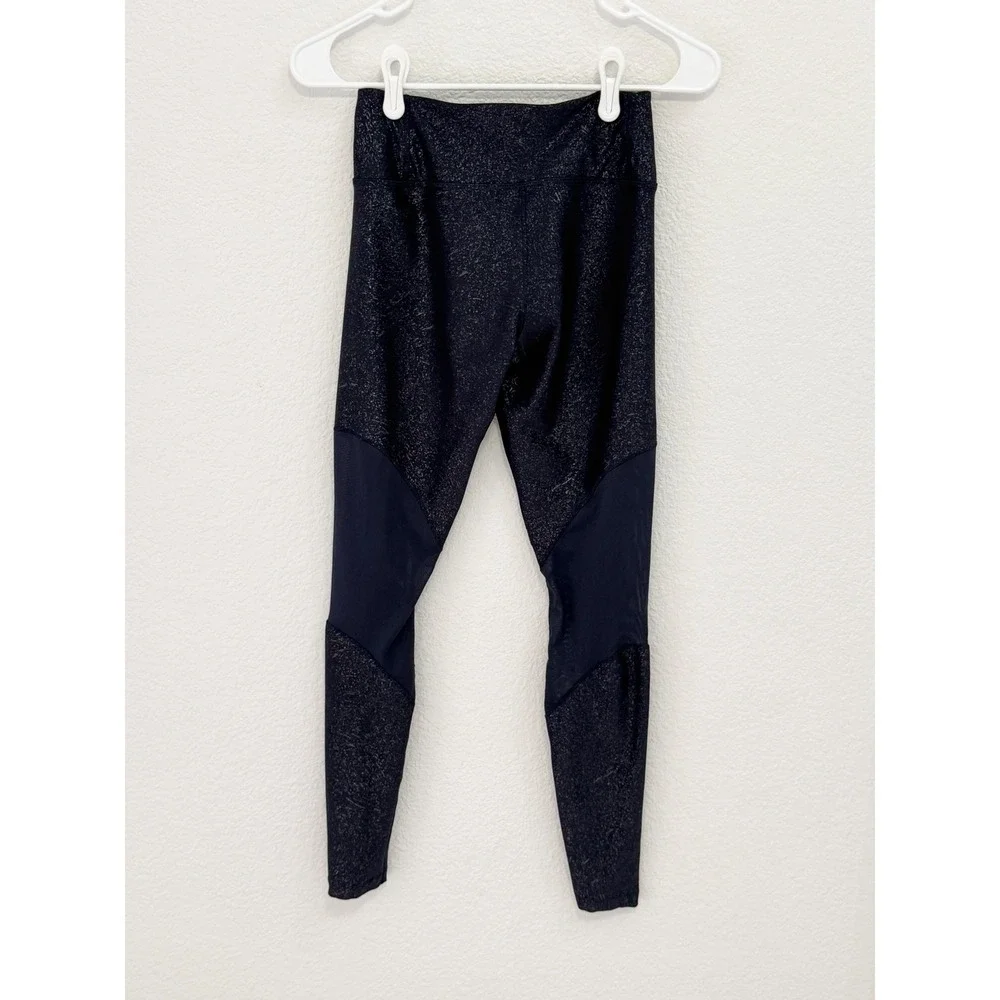 Nike Dri-FIT Navy Blue Metallic Silver Foil Speckle Mesh Panel Leggings XS